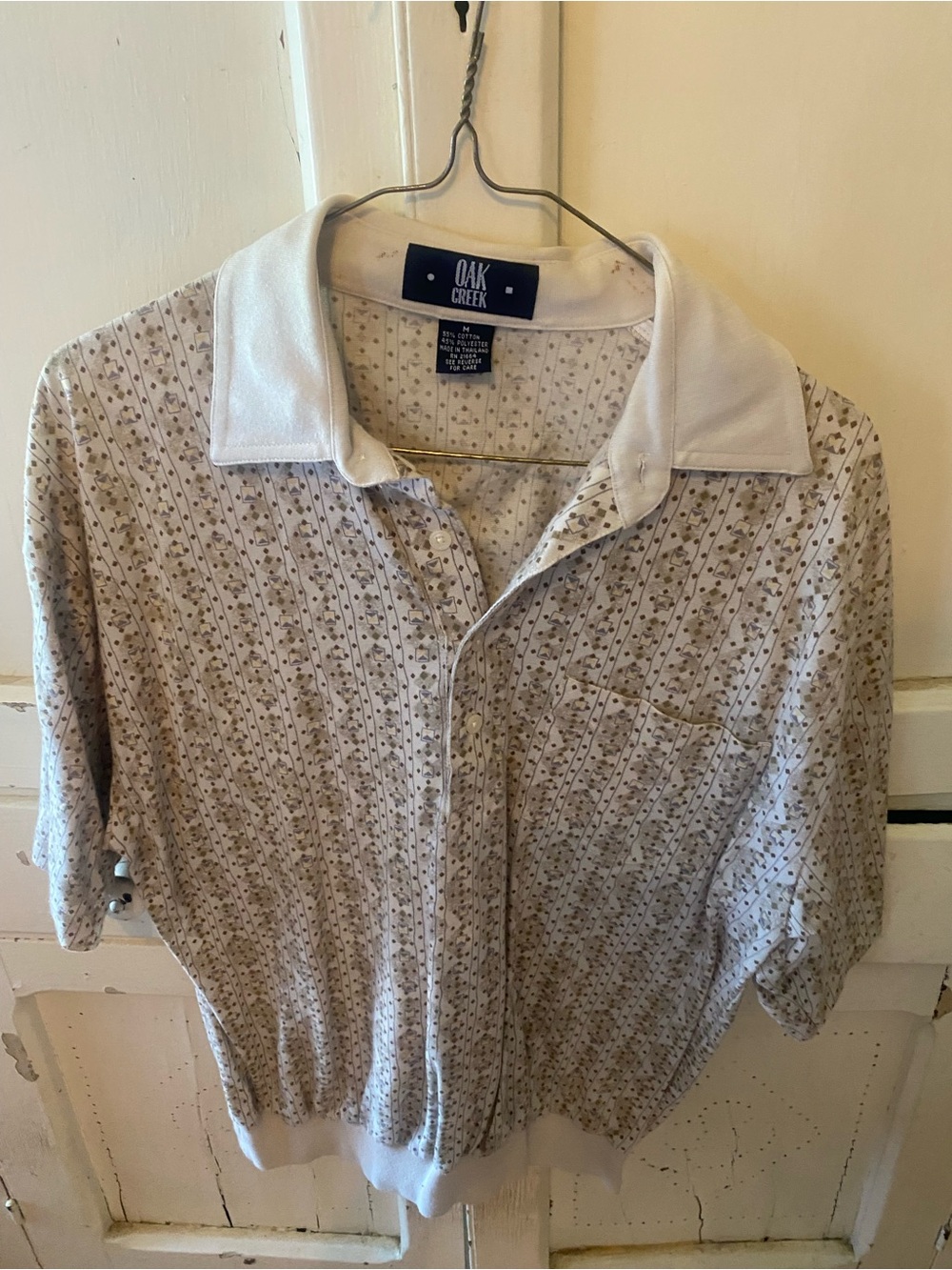Oak Creek Short Sleeve Polo Shirt - Cream with Brown Dot Print vintage
